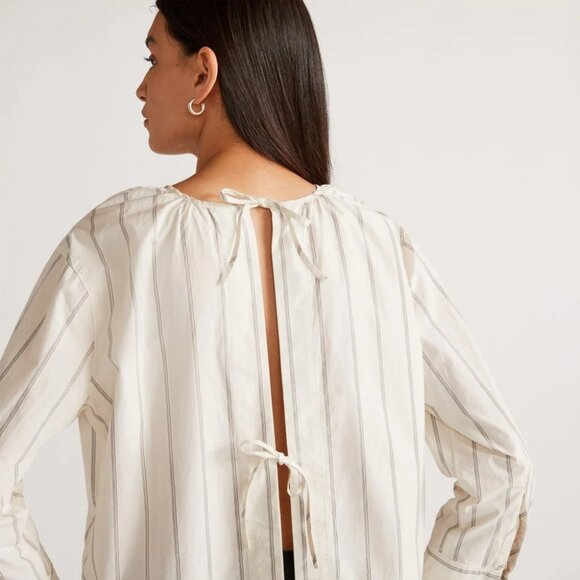 EVERLANE Ivory Striped Cotton Poplin Open Back Breeze Shirt Blouse, Size XS - Picture 5 of 16